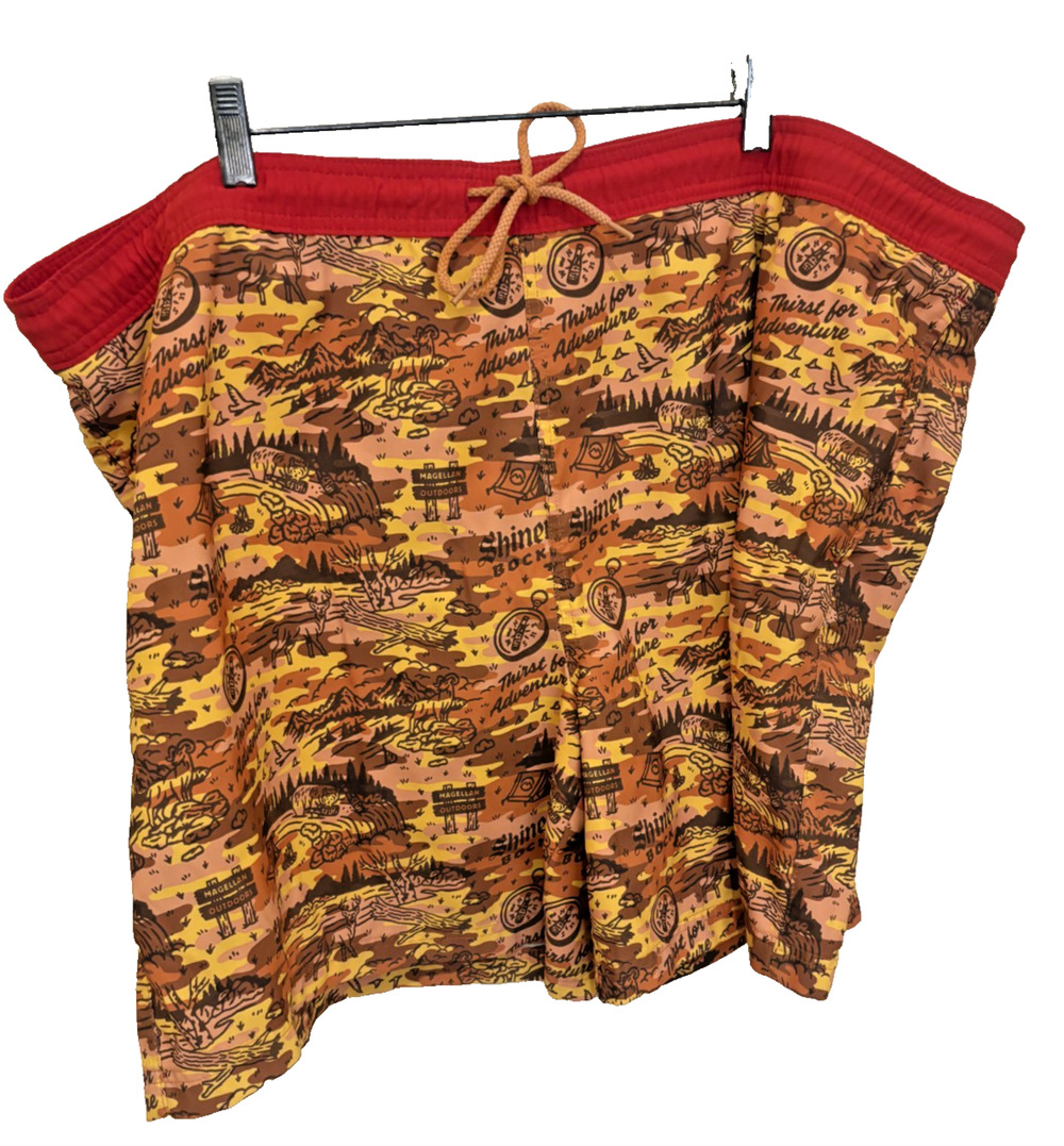 Magellan Outdoors Shorts Mens 3XL Shiner Bock Beer Camo Swim Trunks Fish Gear